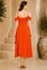 Orange Cold Shoulder Draped Midi Dress