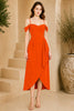 Orange Cold Shoulder Draped Midi Dress