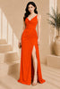 Orange Cowl Neck High Slit Evening Gown