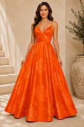 Orange Floral Ball Gown