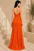 Orange Floral Lace Evening Gown
