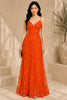 Orange Floral Lace Evening Gown