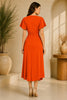 Orange Flutter Sleeve Wrap Midi Dress