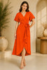 Orange Flutter Sleeve Wrap Midi Dress
