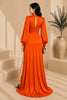 Orange Keyhole Balloon Sleeve Evening Gown