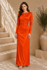 Orange Long Sleeve Draped Satin Column