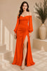 Orange Off Shoulder Ruched High Slit Evening Gown