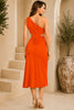 Orange One Shoulder Knot Waist Midi Dress