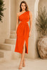Orange One Shoulder Knot Waist Midi Dress
