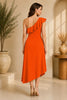 Orange One Shoulder Ruffle Midi Dress