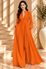 Orange Pleated Button Front Wide Leg Maxi Dress