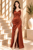 Orange Satin Ruched Maxi Dress