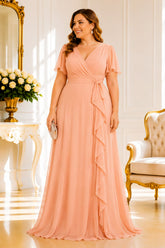 Peach Blush Chiffon Plus Size Maxi Dress