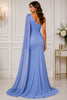 Periwinkle One Shoulder Cape Evening Gown