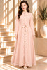 Pink Button Front Belted Maxi Dress