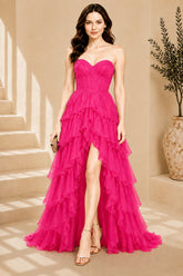 Pink Corset Ruffle High Low Gown