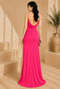 Pink Cowl Neck High Slit Evening Gown