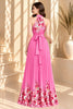Pink Floral Halter Pleated Maxi Dress