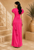 Pink Flutter Sleeve Wrap Evening Gown