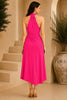 Pink Halter Draped Wrap Midi Dress