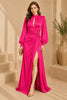 Pink Keyhole Balloon Sleeve Evening Gown