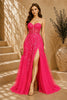 Pink Lace Applique Tulle Evening Gown