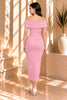 Pink Off Shoulder Midi Dress