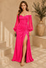Pink Off Shoulder Ruched High Slit Evening Gown