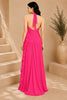 Pink Ruffle Halter Evening Gown