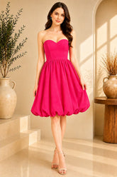 Pink Strapless Bubble Hem Cocktail Dress