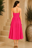 Pink Strapless Ruched Waist Midi Dress