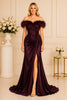 Plum Feather Off Shoulder Gown