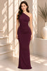 Plum Ruched One Shoulder Mermaid Maxi Dress