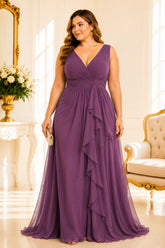 Plum Ruffle Chiffon Plus Size Gown