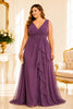 Plum Ruffle Chiffon Plus Size Gown
