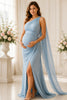 Powder Blue One Shoulder Maternity Gown