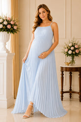 Powder Blue Pleated Cami Maternity Maxi Dress