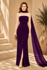 Purple Cape Column Evening Gown