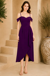 Purple Cold Shoulder Draped Midi Dress