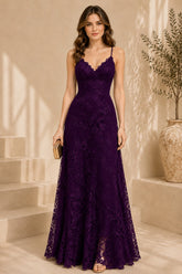 Purple Floral Lace Evening Gown