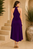 Purple Halter Draped Wrap Midi Dress
