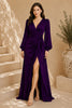 Purple Keyhole Balloon Sleeve High Slit Evening Gown