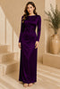 Purple Long Sleeve Draped Satin Column Gown