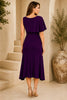 Purple One Shoulder Draped Midi Dress
