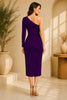 Purple One Shoulder Ruched Midi