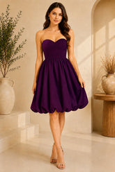 Purple Strapless Bubble Hem Mini Dress