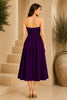 Purple Strapless Ruched Waist Midi Dress