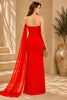 Red Cape Column Evening Gown