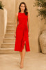 Red Cascade Ruffle Midi Dress Back