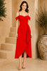 Red Cold Shoulder Draped Midi Dress